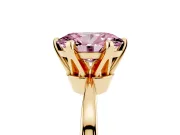 Fancy Pink Oval Cut Diamond Solitaire Engagement Ring Set in Yellow gold with Slim Tapered Solitaire Band