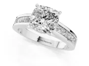 Cushion Cut Diamond Solitaire Ring Set in Silver with Channel-Set Band and Prong Setting