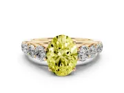 Oval Graduated Side Stone Engagement Ring Setting for a Fancy Yellow Lab-Grown Diamond | Flat Top Band | Yellow Gold