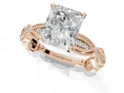 Radiant Cut Vintage Milgrain Engagement Ring Setting | Graduated Stations | Rose Gold