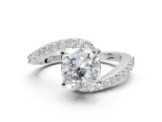 Cushion Cut Bypass Pavé Solitaire Engagement Ring Setting | Swirl Band | Sterling Silver