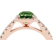 Fancy Green Emerald Cut Diamond Halo Engagement Ring Set in Rose gold with Pavé Band and Prong Setting