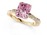Radiant Cut Twisted Pave Engagement Ring Setting for a Fancy Pink Lab-Grown Diamond | Ribbon Band | Yellow Gold