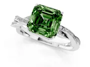 Fancy Green Asscher Cut Diamond Solitaire Twisted Pavé Ring Set in White gold with Prong Setting