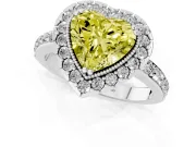 Heart-Shaped Milgrain Halo Engagement Ring Setting for a Fancy Yellow Lab-Grown Diamond | Pavé Shoulders | White Gold