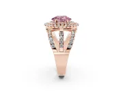 Oval Double Halo Split Shank Engagement Ring Setting for a Fancy Pink Lab-Grown Diamond | Pave Strands | Rose Gold