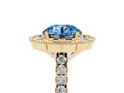 Round Vintage Milgrain Floral Halo Engagement Ring Setting for a Fancy Blue Lab-Grown Diamond | Pavé Band | Yellow Gold