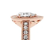 Pear-Shaped Vintage Milgrain Halo Engagement Ring Setting | Carved Leaf Detail | Rose Gold