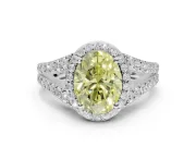Oval Halo Pavé Engagement Ring Setting for a Fancy Yellow Lab-Grown Diamond | Narrow Split Shank | Sterling Silver