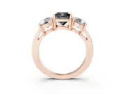 Cushion Cut Three Stone Engagement Ring Setting for a Black Center | Round Side Stones | Rose Gold