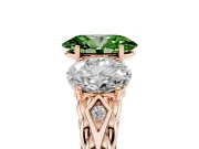 Fancy Green Oval Cut Diamond Three-Stone Ring Set in Rose gold with Braided Band