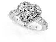 Heart Cut Diamond Halo Engagement Ring Set in Silver with Pavé Band and Prong Setting