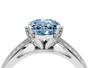 Fancy Blue Oval Cut Diamond Solitaire Ring Set in Silver with Milgrain Double Row Round Pavé Band