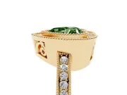 Fancy Green Heart Cut Diamond Round Halo Ring Set in Yellow gold with Pavé Band