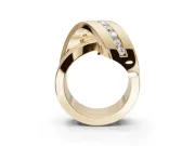 Round Lab-Grown Diamond Channel Set Crossover Wedding Band | Wide Strands | Yellow Gold
