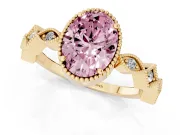 Oval Milgrain Bezel Engagement Ring Setting for a Fancy Pink Lab-Grown Diamond | Yellow Gold