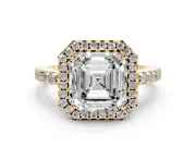 Asscher Cut Halo Engagement Ring Setting | Half Pave Band | Yellow Gold