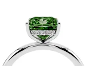 Fancy Green Princess Cut Diamond Solitaire Ring Set in Platinum with Thin Band and Prong Setting