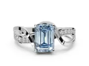 Emerald Cut Bypass Solitaire Engagement Ring Setting for a Fancy Blue Lab-Grown Diamond | Pavé Strands | Platinum