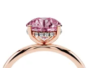Round Micro-Prong Hidden Halo Engagement Ring Setting for a Fancy Pink Lab-Grown Diamond | Plain Band | Rose Gold