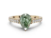 Pear-Shaped Pavé Solitaire Engagement Ring Setting for a Fancy Green Lab-Grown Diamond | Crossover Gallery | Yellow Gold