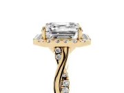 Asscher Cut Halo Engagement Ring Setting | Pavé Twist Band | Yellow Gold