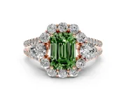Emerald Cut Scalloped Halo Engagement Ring Setting for a Fancy Green Lab-Grown Diamond | Pear Side Stones | Rose Gold