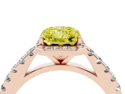 Fancy Yellow Radiant Cut Diamond Halo Engagement Ring Set in Rose gold with Pavé Band and Prong Setting