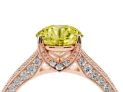 Round Vintage Hidden Halo Engagement Ring Setting for a Fancy Yellow Lab-Grown Diamond | Milgrain Pave Band | Rose Gold