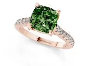 Cushion Cut Hidden Halo Pave Engagement Ring Setting for a Fancy Green Lab-Grown Diamond | Claw Prongs | Rose Gold