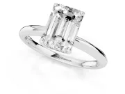 Emerald Cut Micro-Prong Hidden Halo Engagement Ring Setting | Plain Band | Sterling Silver