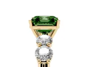 Asscher Cut Five Stone Engagement Ring Setting for a Fancy Green Lab-Grown Diamond | Prong Set Side Stones | Yellow Gold