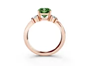 Fancy Green Three-Stone Cushion Cut Diamond Channel Set Ring Set in Rose gold with Bar Prongs