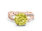 Fancy Yellow Round Cut Diamond Pavé Twist Band Solitaire Ring Set in Rose gold with Prong Setting
