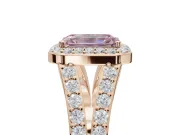 Emerald Cut Halo Pavé Engagement Ring Setting for a Fancy Pink Lab-Grown Diamond | Narrow Split Shank | Rose Gold