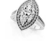 Marquise Cut Diamond Halo Solitaire Ring Set in Silver with Pavé Band and Bezel Setting