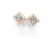 Princess Cut Lab-Grown Diamond Square Bezel Stud Earrings | Stepped Rim | Rose Gold