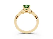 Fancy Green Cushion Cut Diamond Solitaire Twisted Band Ring Set in Yellow gold with Accent Stones and Prong Setting