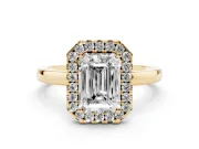 Emerald Cut Thin Halo Engagement Ring Setting | Plain Polished Band | Yellow Gold