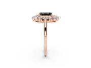 Emerald Cut Floral Double Halo Engagement Ring Setting for a Black Center | Plain Band | Rose Gold