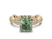 Radiant Cut Vintage Engagement Ring Setting for a Fancy Green Lab-Grown Diamond | Graduated Stations | Yellow Gold