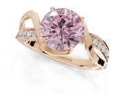 Round Bypass Solitaire Engagement Ring Setting for a Fancy Pink Lab-Grown Diamond | Pavé and Plain Strands | Rose Gold