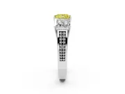 Princess Cut Three Stone Engagement Ring Setting for a Fancy Yellow Lab-Grown Diamond | Beaded Shoulders | Platinum