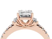 Emerald Cut Side Stone Pave Engagement Ring Setting | Paired Round Accents | Rose Gold