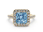 Princess Cut Raised Halo Engagement Ring Setting for a Fancy Blue Lab-Grown Diamond | Yellow Gold
