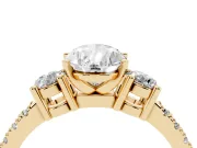 Three-Stone Pear Cut Diamond Pavé Band Ring Set in Yellow gold with Prong Setting