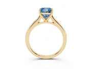 Fancy Blue Princess Cut Diamond Solitaire Ring Set in Yellow gold with Cathedral Band and Prong Setting