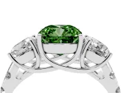 Fancy Green Cushion Cut Diamond Three-Stone Ring Set in Platinum with Pavé Band