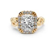Radiant Cut Vintage Filigree Halo Engagement Ring Setting | Scroll Shoulders | Yellow Gold