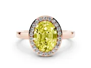 Fancy Yellow Oval Cut Diamond Halo Ring Set in Rose gold with Solitaire Band and Prong Setting